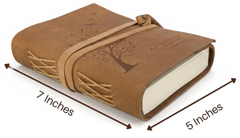 AccuPrints 240 Page Leather Size 5 b y 7 inch Travel Diary with Inspirational Quote, Vintage Craft Paper Notebook for Writing, Sketching, Scrapbooking, Compact Size with Strap Closure - Image 3