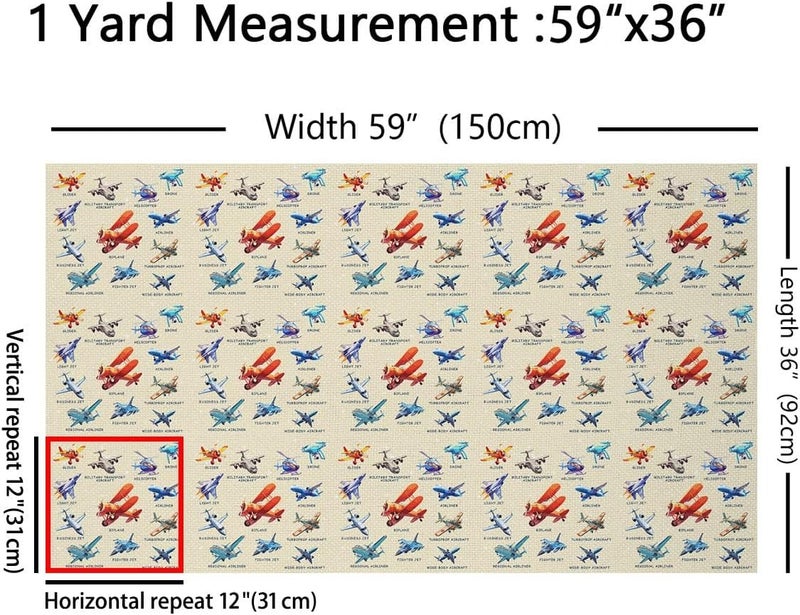 jejeloiu Aircraft Fabric by The Yard Airplane Print Upholstery Fabric Aircraft Flying Waterproof Indoor Outdoor Decor for DIY Sewing Craft Projects Helicopter Flying Plane 10 Yards Red Yellow - Image 2