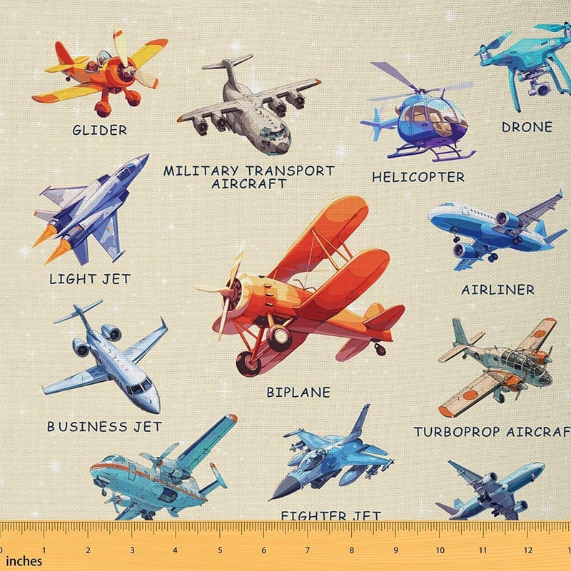 jejeloiu Aircraft Fabric by The Yard Airplane Print Upholstery Fabric Aircraft Flying Waterproof Indoor Outdoor Decor for DIY Sewing Craft Projects Helicopter Flying Plane 10 Yards Red Yellow - Image 1