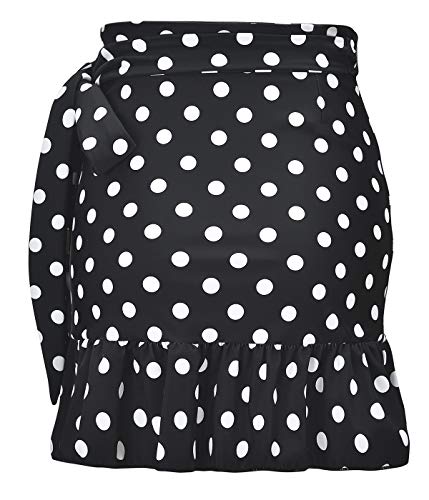 ChinFun UPF 50+ Women's Ruffle Sarongs Beach Wrap Cover Up Swimwear Bikini Bottoms High Waisted Tankini Swim Skirts Swimdress Black Pattern White Dots Size XS-S - Image 3