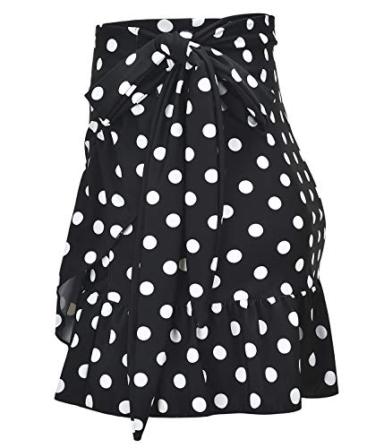 ChinFun UPF 50+ Women's Ruffle Sarongs Beach Wrap Cover Up Swimwear Bikini Bottoms High Waisted Tankini Swim Skirts Swimdress Black Pattern White Dots Size XS-S - Image 2