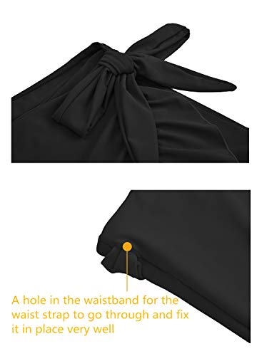 ChinFun UPF 50+ Women's Ruffle Sarongs Beach Wrap Cover Up Swimwear Bikini Bottoms High Waisted Tankini Swim Skirts Swimdress Black Pattern White Dots Size XS-S - Image 5