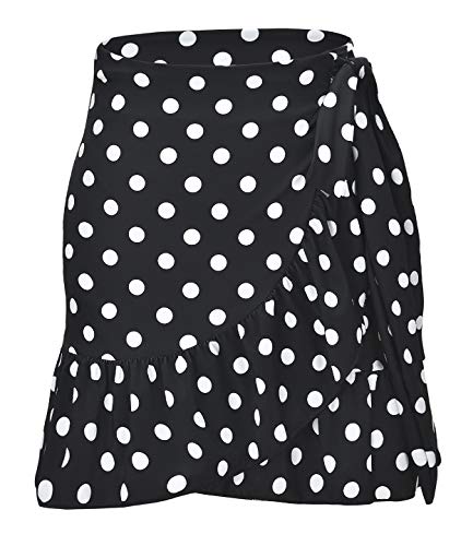 ChinFun UPF 50+ Women's Ruffle Sarongs Beach Wrap Cover Up Swimwear Bikini Bottoms High Waisted Tankini Swim Skirts Swimdress Black Pattern White Dots Size XS-S - Image 1