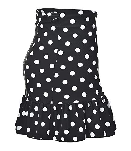 ChinFun UPF 50+ Women's Ruffle Sarongs Beach Wrap Cover Up Swimwear Bikini Bottoms High Waisted Tankini Swim Skirts Swimdress Black Pattern White Dots Size XS-S - Image 4