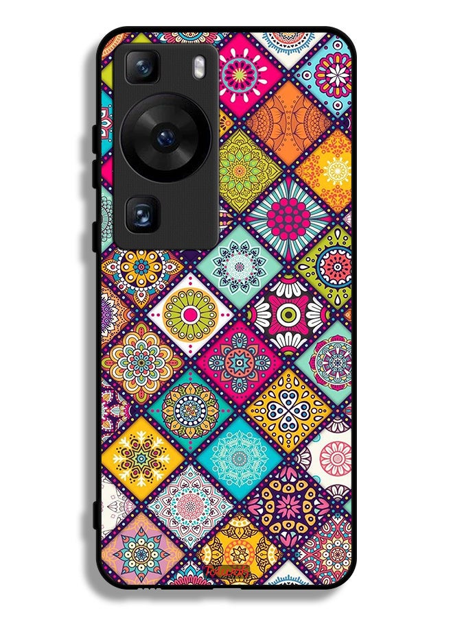 Tolwak Huawei P60 Protective Case Cover Mandala Squares Pattern - Image 1