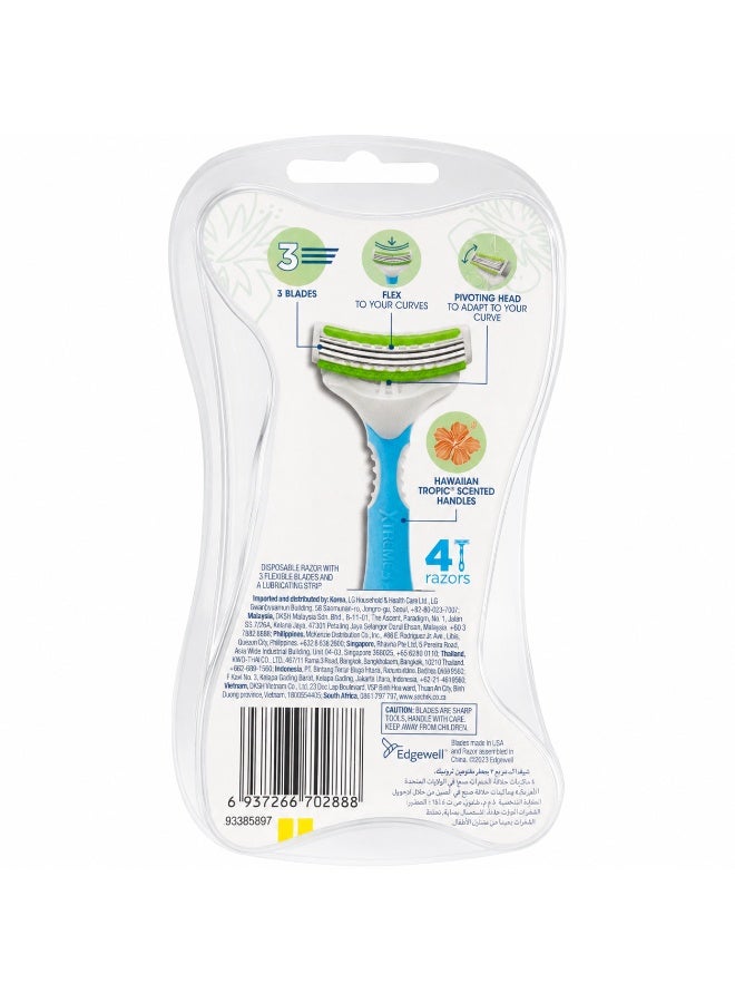 Schick Intuition Xtreme3 Women’s Disposable Razors Hawaiian Tropic Scented Handles – 4 Pieces - Image 1