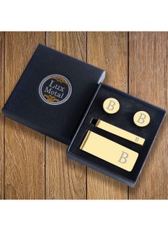 BodyJ4You 4Pc Cufflinks, Tie Bar, Money Clip - Initial B Engraving Alphabet Letter - Mirror Polished Goldtone Steel Jewelry Set - Men'S Cuff Links Shirt Formal Suit - Fathers Day Wedding Groom  - Image 2