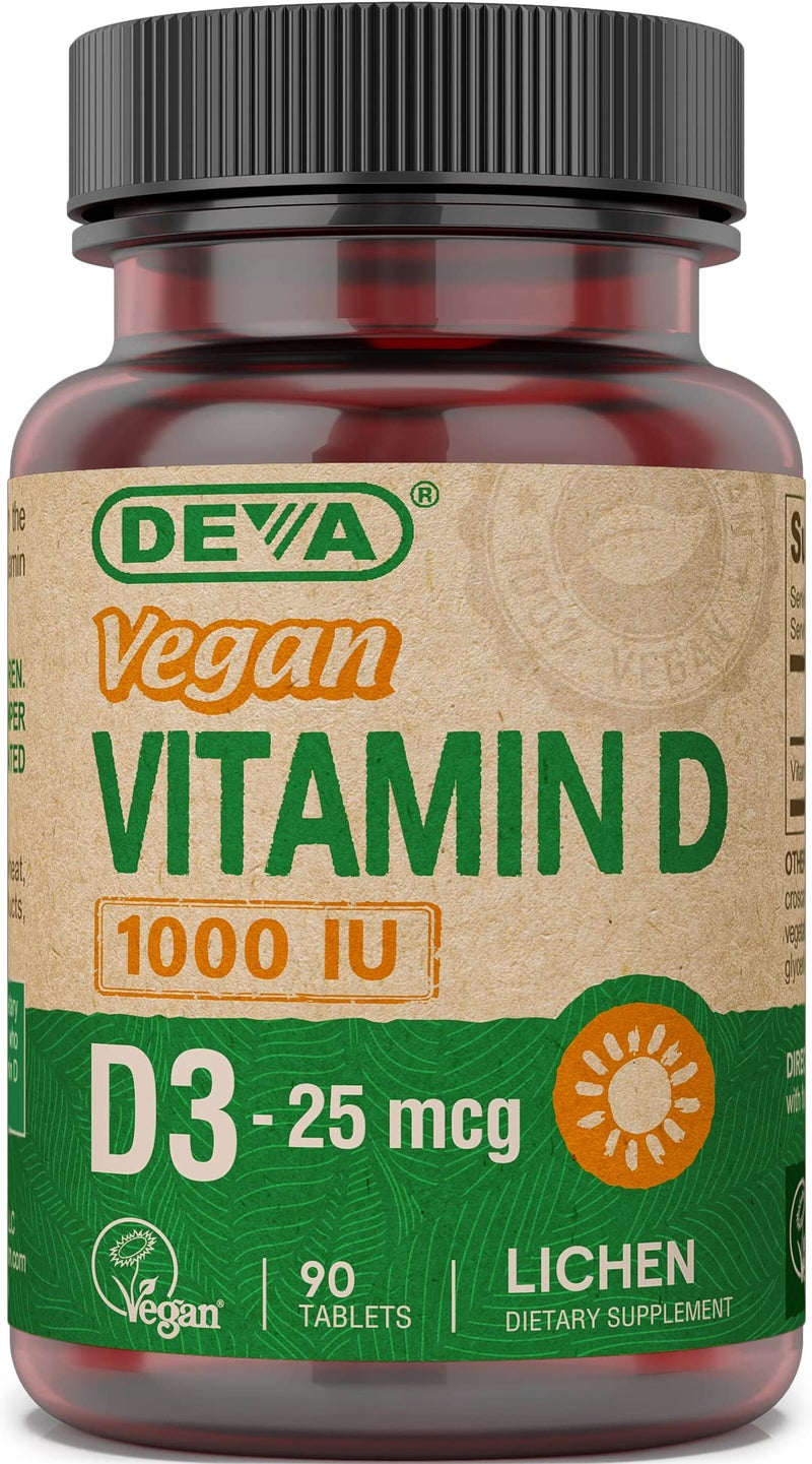 DEVA Vegan Vitamin D3 Supplement OncePerDay Tablet with 1000 IU Cholecalciferol Lichen Plant Derived 90 Small Tablets