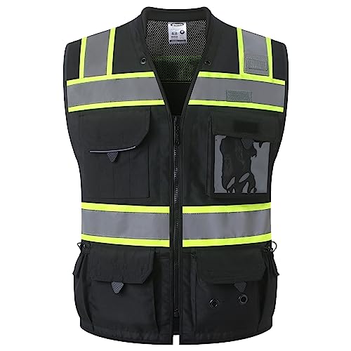 JKSafety سترة أمان عالية الوضوح للرجال والنساء من JKSafety باللون الأسود لمراقبي البناء - Image 1