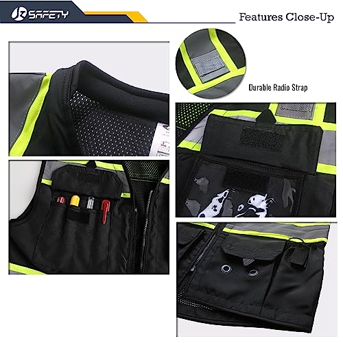 JKSafety سترة أمان عالية الوضوح للرجال والنساء من JKSafety باللون الأسود لمراقبي البناء - Image 2