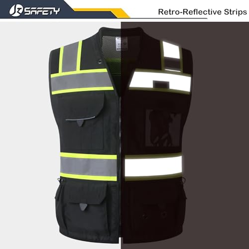 JKSafety سترة أمان عالية الوضوح للرجال والنساء من JKSafety باللون الأسود لمراقبي البناء - Image 4
