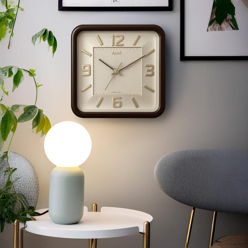 Ariel ساعة حائط أرييل الكوارتز الصامتة مع قرص واضح وأرقام ذهبية - Image 4