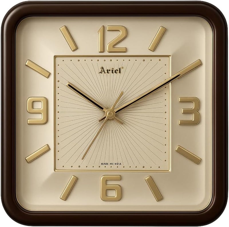 Ariel ساعة حائط أرييل الكوارتز الصامتة مع قرص واضح وأرقام ذهبية - Image 1