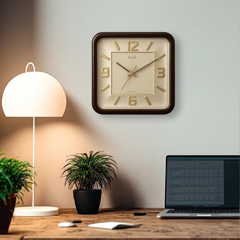 Ariel ساعة حائط أرييل الكوارتز الصامتة مع قرص واضح وأرقام ذهبية - Image 3
