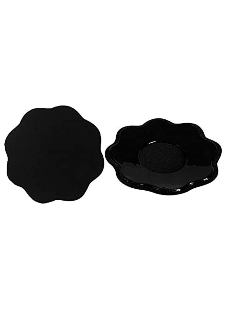 Glamroot Women's Reusable Cotton Silicone Nipple Sticker Cover Pasties Flower Shape Stick-on Petals , Black - Image 1