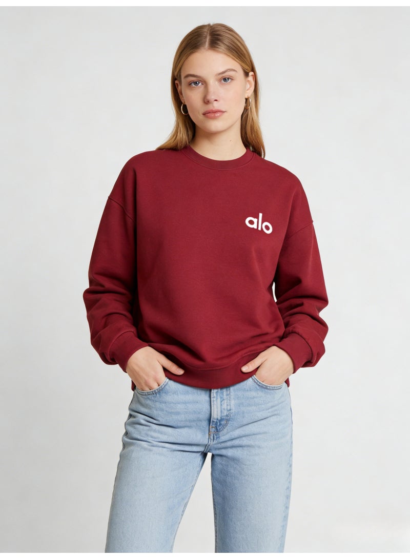 Alo World Unisex Burgundy Crewneck Sweatshirt with Branded Logo - Image 5