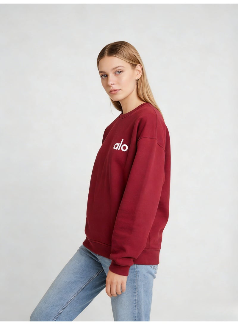 Alo World Unisex Burgundy Crewneck Sweatshirt with Branded Logo - Image 4