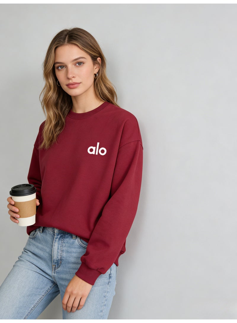 Alo World Unisex Burgundy Crewneck Sweatshirt with Branded Logo - Image 3