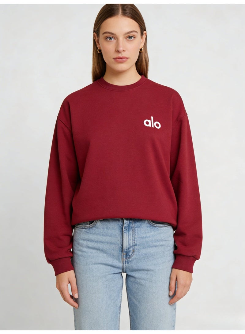 Alo World Unisex Burgundy Crewneck Sweatshirt with Branded Logo - Image 2