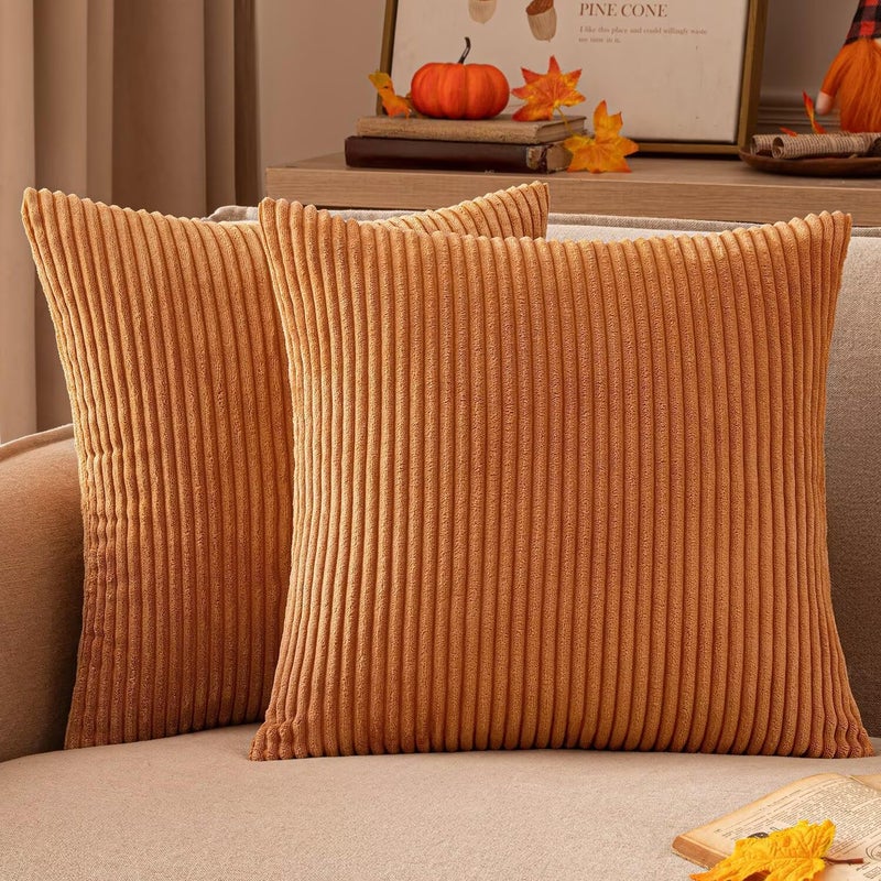EMEMA Corduroy Cushion Cover Decorative Cushion Cover Sofa Cushion 40 x 40 cm Cord Cushion Cover Decorative Soft Decorative Cushion Covers for Sofa Armchair Home Bedroom Burnt Orange - Image 1