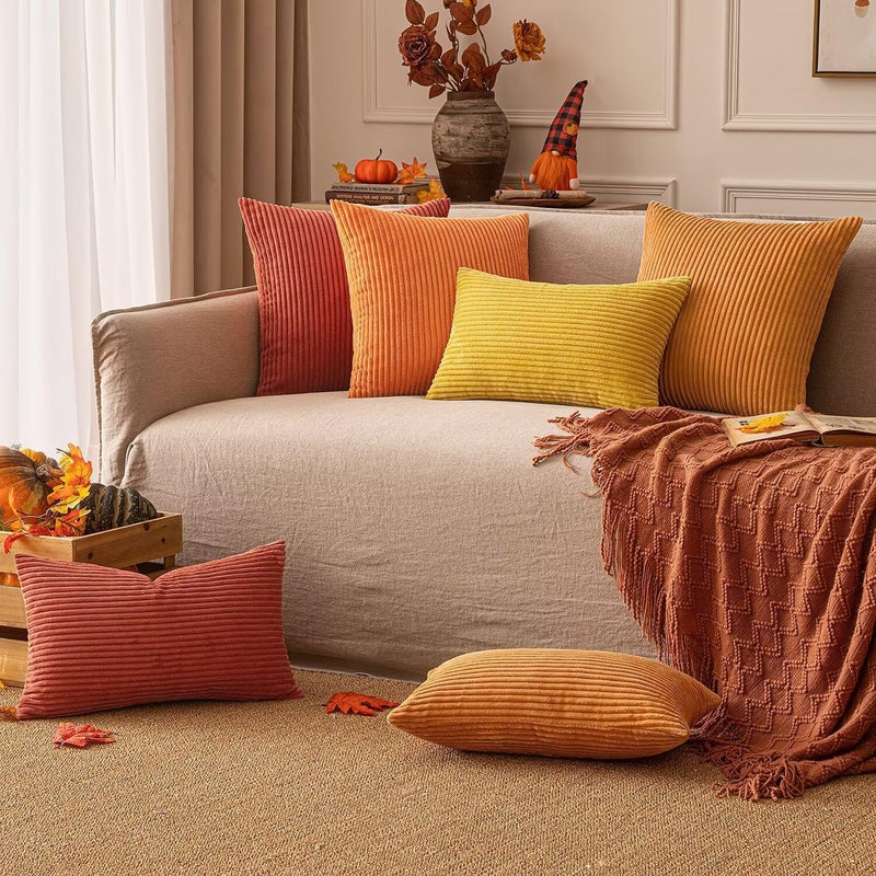 EMEMA Corduroy Cushion Cover Decorative Cushion Cover Sofa Cushion 40 x 40 cm Cord Cushion Cover Decorative Soft Decorative Cushion Covers for Sofa Armchair Home Bedroom Burnt Orange - Image 2