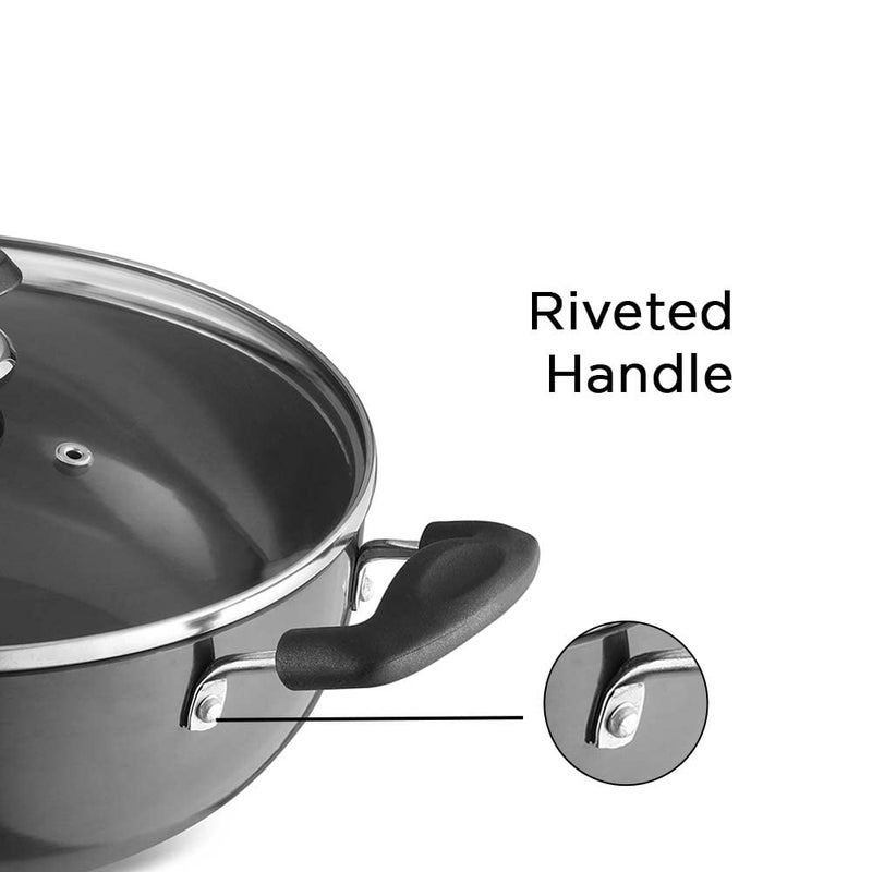 VINOD Vinod Black Pearl Plus Hard Anodised Deep Kadhai with Lid 55 Litre 28 cm 325mm Thick Natural Stick Free Kadai Metal Spoon Friendly 2 Year Warranty Induction Base - Image 3