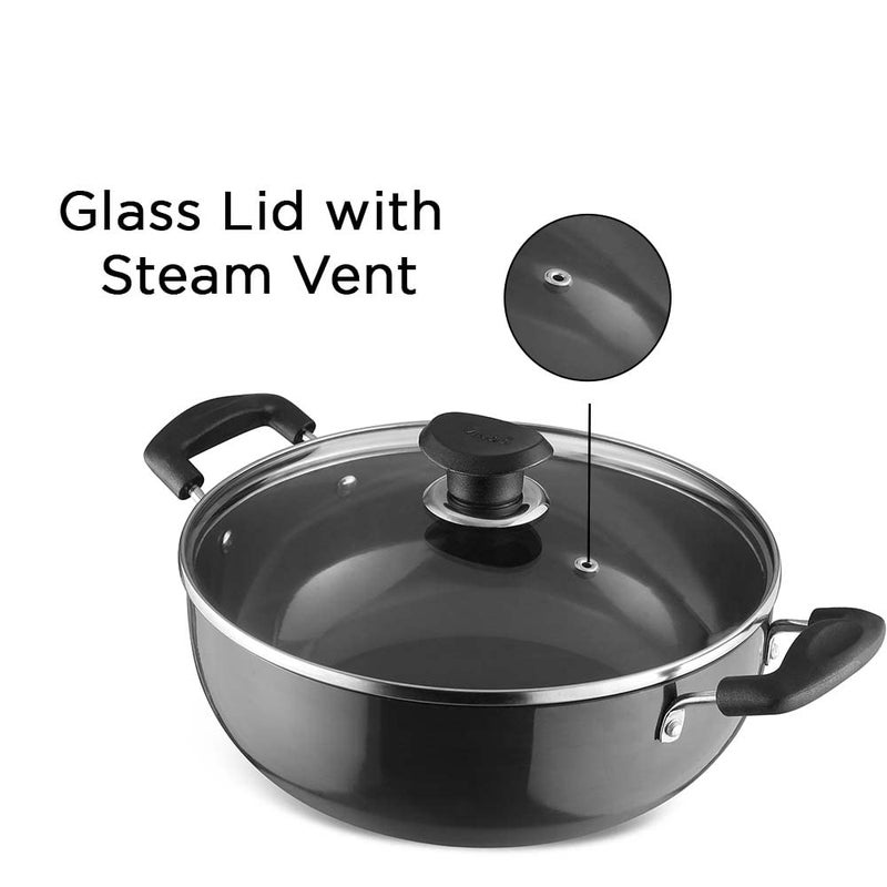VINOD Vinod Black Pearl Plus Hard Anodised Deep Kadhai with Lid 55 Litre 28 cm 325mm Thick Natural Stick Free Kadai Metal Spoon Friendly 2 Year Warranty Induction Base - Image 5