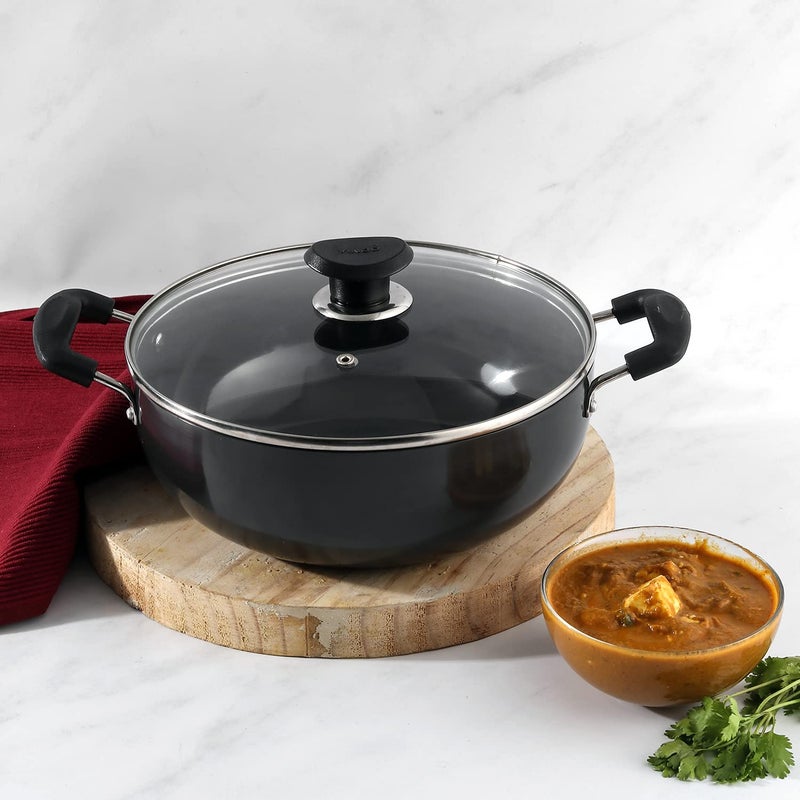 VINOD Vinod Black Pearl Plus Hard Anodised Deep Kadhai with Lid 55 Litre 28 cm 325mm Thick Natural Stick Free Kadai Metal Spoon Friendly 2 Year Warranty Induction Base - Image 4