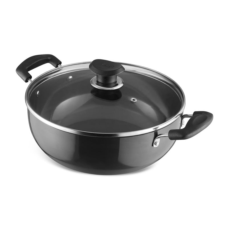 VINOD Vinod Black Pearl Plus Hard Anodised Deep Kadhai with Lid 55 Litre 28 cm 325mm Thick Natural Stick Free Kadai Metal Spoon Friendly 2 Year Warranty Induction Base - Image 1