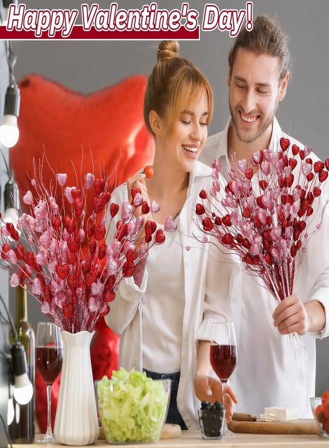 Solsew 16 Pcs 17 Inch Valentine Picks Artificial Berry Flower Red Pink Heart Stems Picks Valentines Day Decorations for Tree Topper Wedding Anniversary Table Centerpiece Vase Decor - Image 4