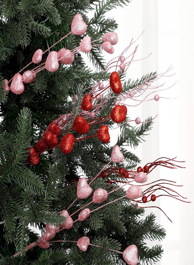 Solsew 16 Pcs 17 Inch Valentine Picks Artificial Berry Flower Red Pink Heart Stems Picks Valentines Day Decorations for Tree Topper Wedding Anniversary Table Centerpiece Vase Decor - Image 3