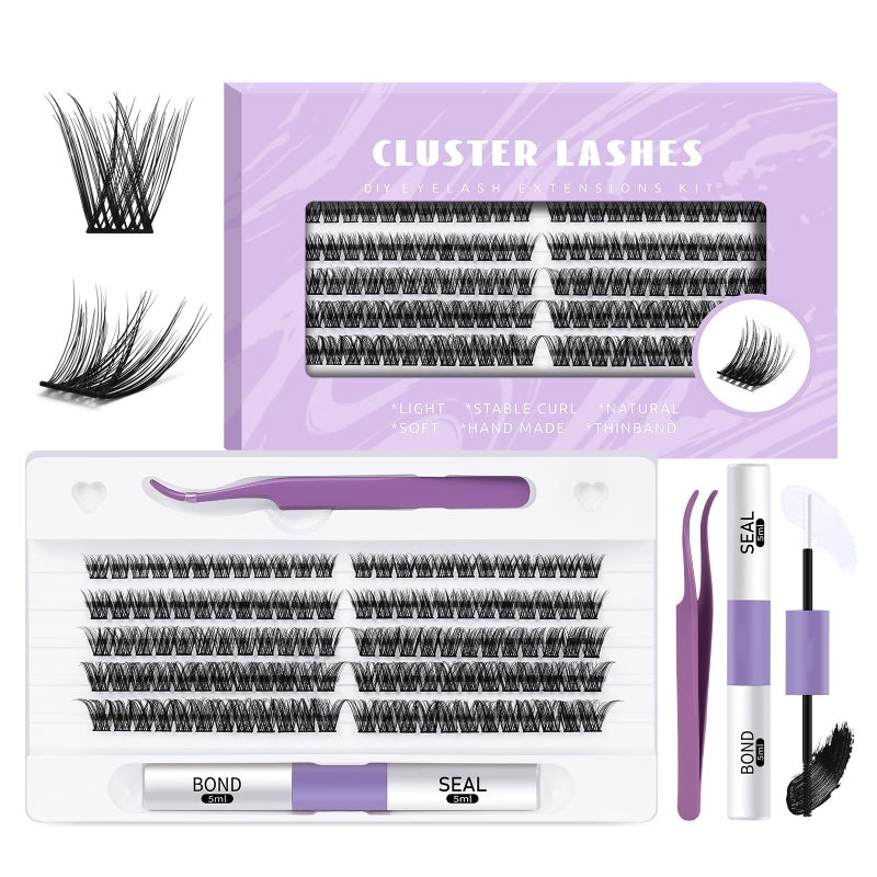 B&qaugen Lash Clusters Kit 120 PCS Eyelash Extension Kit 10-16 Mixed DIY Lash Extension Kit C D Curl Eyelash Clusters Kit with Super Hold Lash Bond and Seal Individual Lashes Kit for Beginners (Kit,DV02) - Image 1