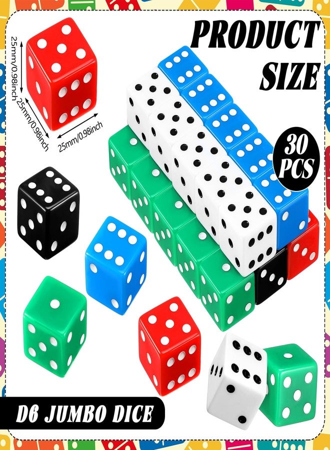Poen 30 Pcs Standard Dice 25 mm Casino Theme Party Dice Large Opaque Jumbo Acrylic D6 Bulk Sifter for Casino Theme Party Board Vegas Birthday Supply(Colorful) - Image 2