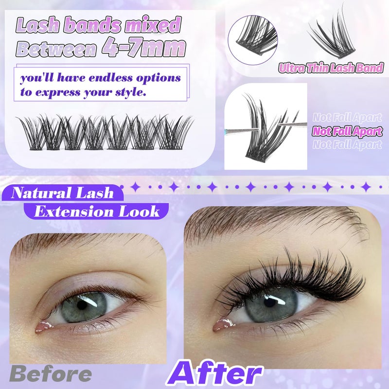 ALICE Lash Clusters Wispy Cluster Eyelash Extensions 192pcs Natural Individual Lashes DIY Lash Extension 10-18mm Cluster Eyelashes with Mix 4-7mm of Lash Band - Image 5