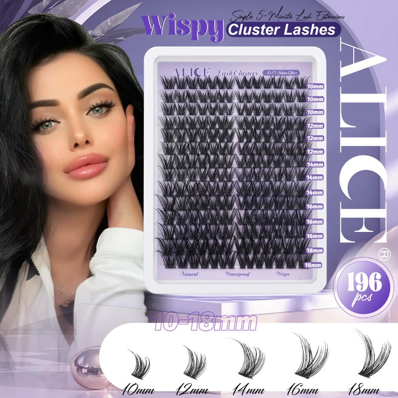 ALICE Lash Clusters Wispy Cluster Eyelash Extensions 192pcs Natural Individual Lashes DIY Lash Extension 10-18mm Cluster Eyelashes with Mix 4-7mm of Lash Band - Image 2