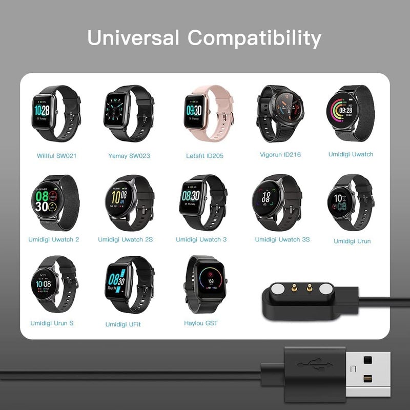 Acediar [2-Pack] 3.3FT Smart Watch Charger Magnetic USB Charging Cable for Letsfit Willful YAMAY SW023 ID205L SW021 ID205U ID205S SW025 Uwatch 3S - Image 2