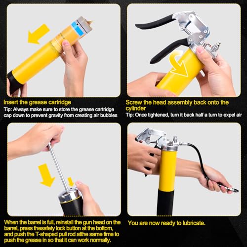 GETLMUL Grease Gun Kit, 7000 PSI Heavy Duty Pistol Grip Grease Gun with 14 oz Capacity, Includes 18 Inch Resin Flex Hose, Double Handle Grease Coupler and Other Accessories, Grease Gun for Automotive, Marine - Image 4