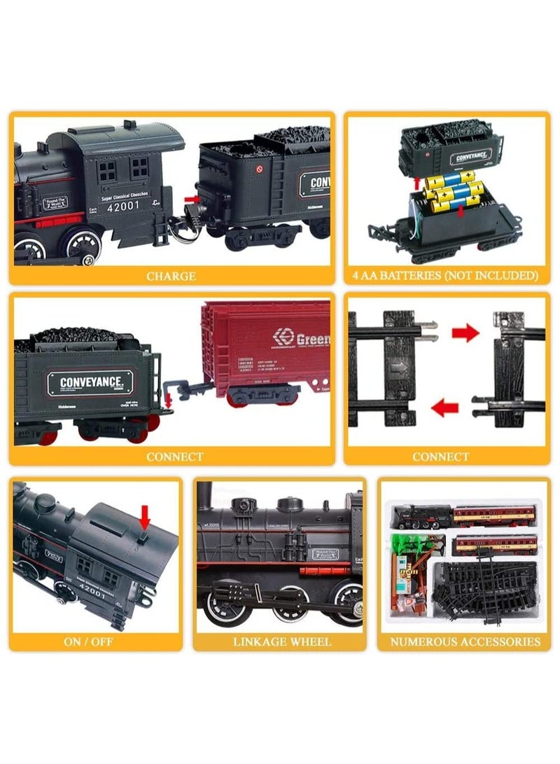 AL RAID Electric Train Set for Kids, Battery-Powered Retro Train Toys Set with Lights, Sound, Locomotive Engine, Cars & Tracks, Classic Toy Train Set Gifts for 3+ Years Kids - Image 4