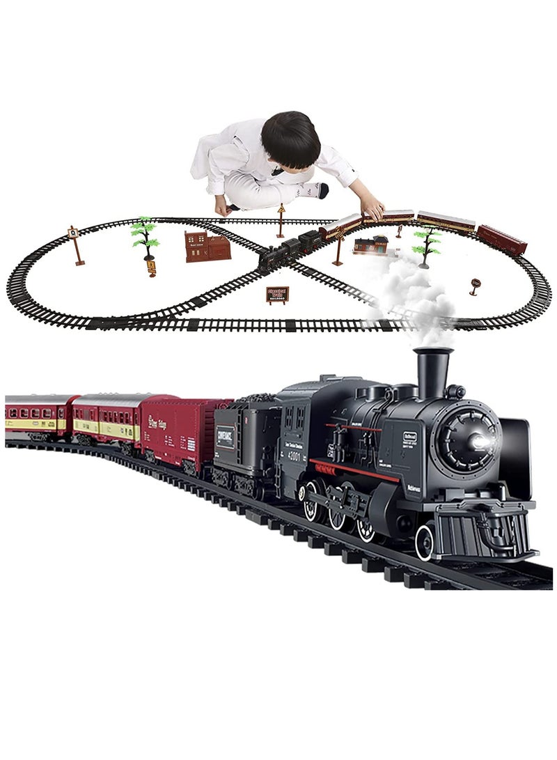 AL RAID Electric Train Set for Kids, Battery-Powered Retro Train Toys Set with Lights, Sound, Locomotive Engine, Cars & Tracks, Classic Toy Train Set Gifts for 3+ Years Kids - Image 1