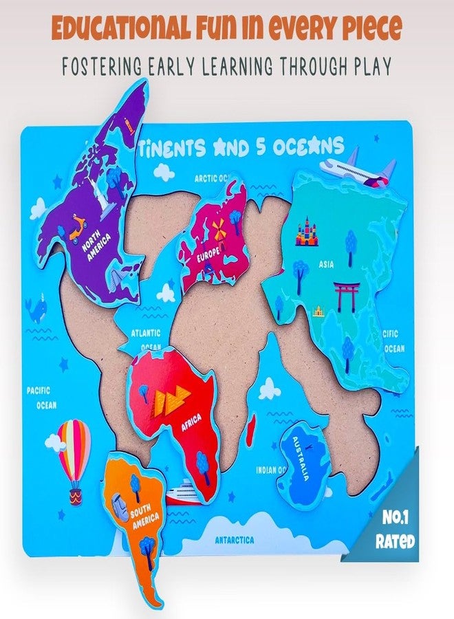 Khilonewale Wooden India map & Continents of World Puzzle for Kids, 2 Pieces (Set of 2) - Image 3