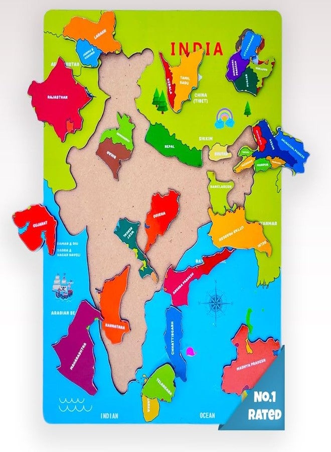 Khilonewale Wooden India map & Continents of World Puzzle for Kids, 2 Pieces (Set of 2) - Image 4