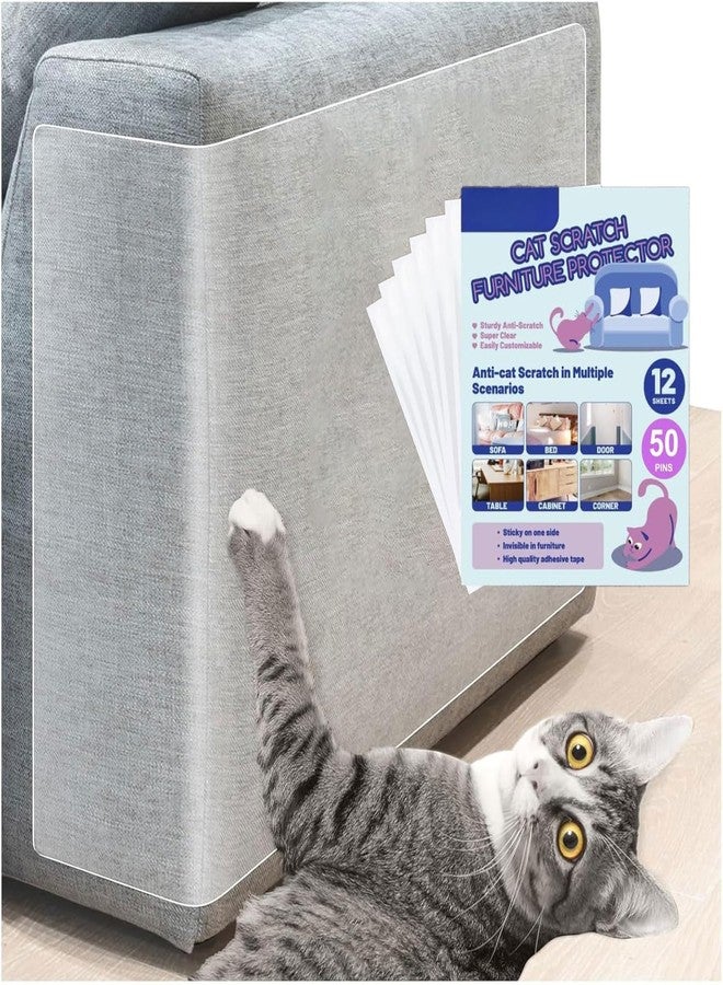 Ahamo Cat Scratcher Pad, Cat Scratcher Tape, 8 Pack Leather Couch Protector Sticker, Anti-Scratch Furniture Protector for Leather & Wooden Surfaces Claw Resistant Adhesive Sticker-with 50 Twist Pins - Image 1