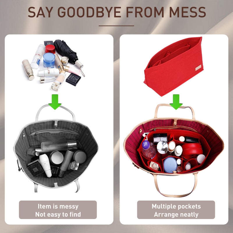 Doxo Purse Organizer Insert Handbag&Tote Felt Bag Fits for Speedy 35 and Neverfull MM Red - Image 5