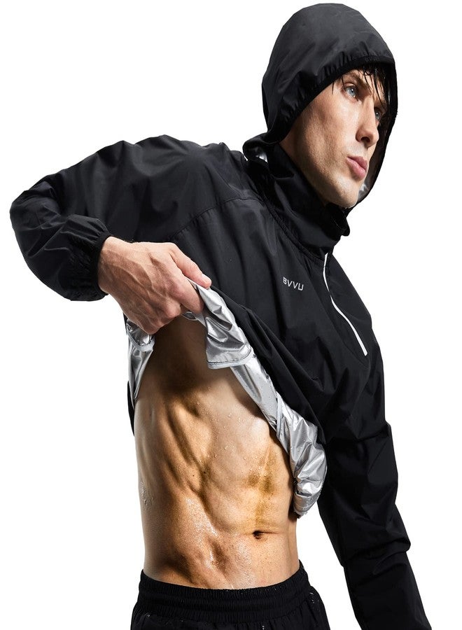 BVVU Sauna Suit for Men Zipper Sweat Sauna Jacket Pant Gym Workout Sweat Suits with Hood Black 2XL - Image 1