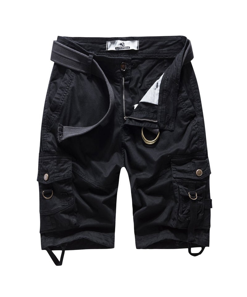 FOURSTEEDS Womens Cotton Relaxed Fit Casual MultiPocket Bermuda Cargo Shorts Black US 14