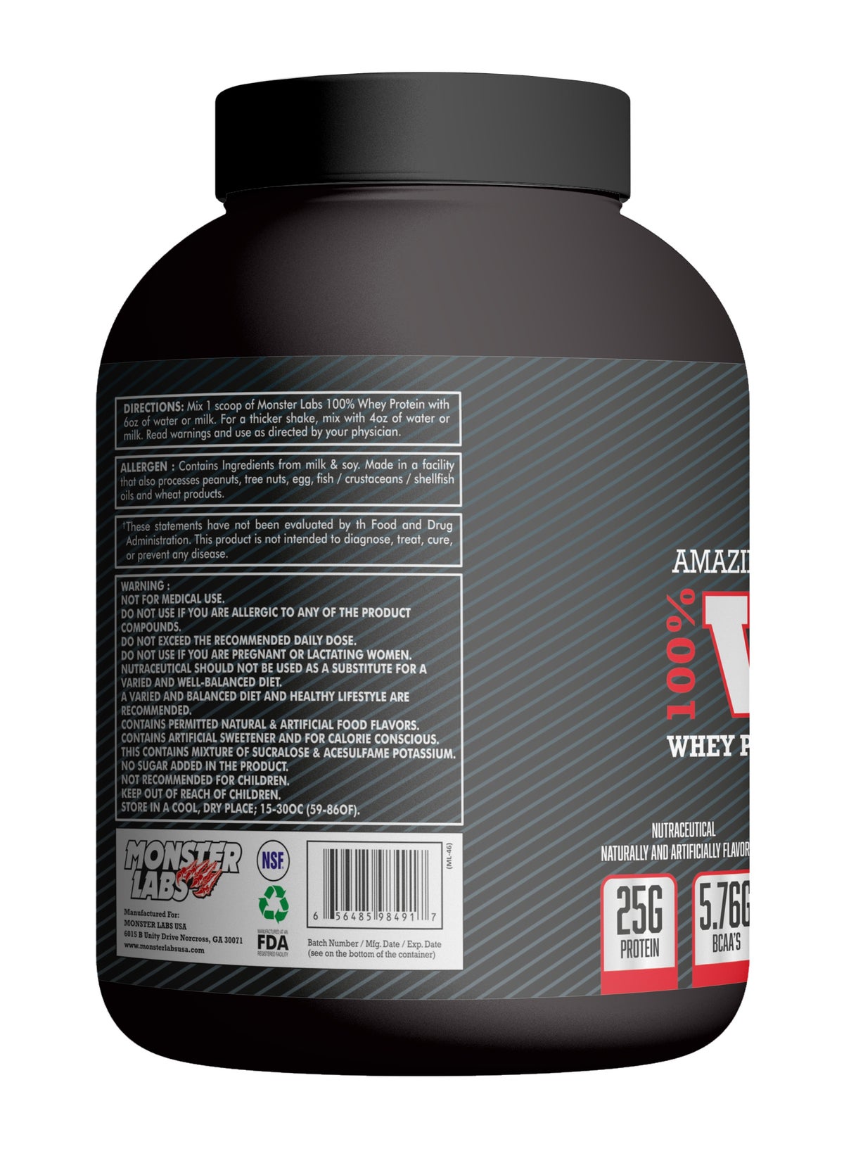 Monster Labs 100% Whey Protein 5Lbs 76 Servings - Cookies & Cream