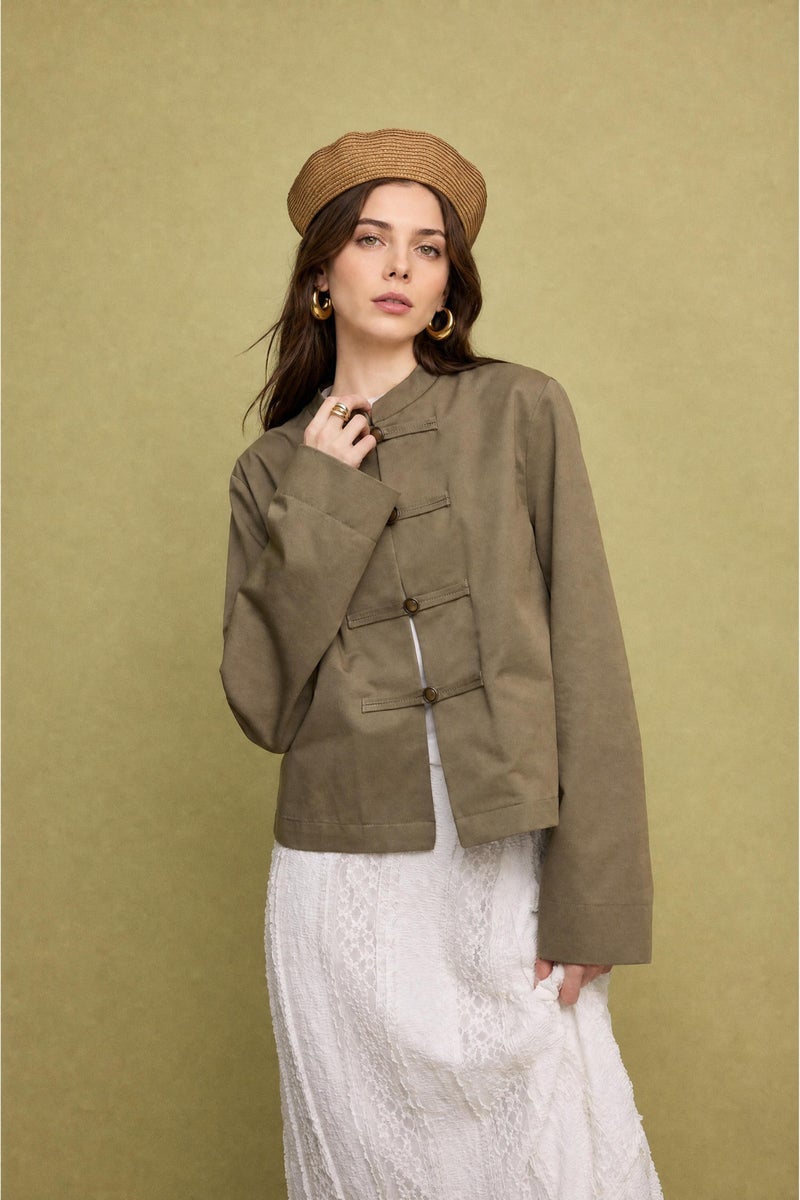 DeFacto Green Woman 100% Cotton Regular Fit Buttoned Napoleon Jacket Casual - Image 3