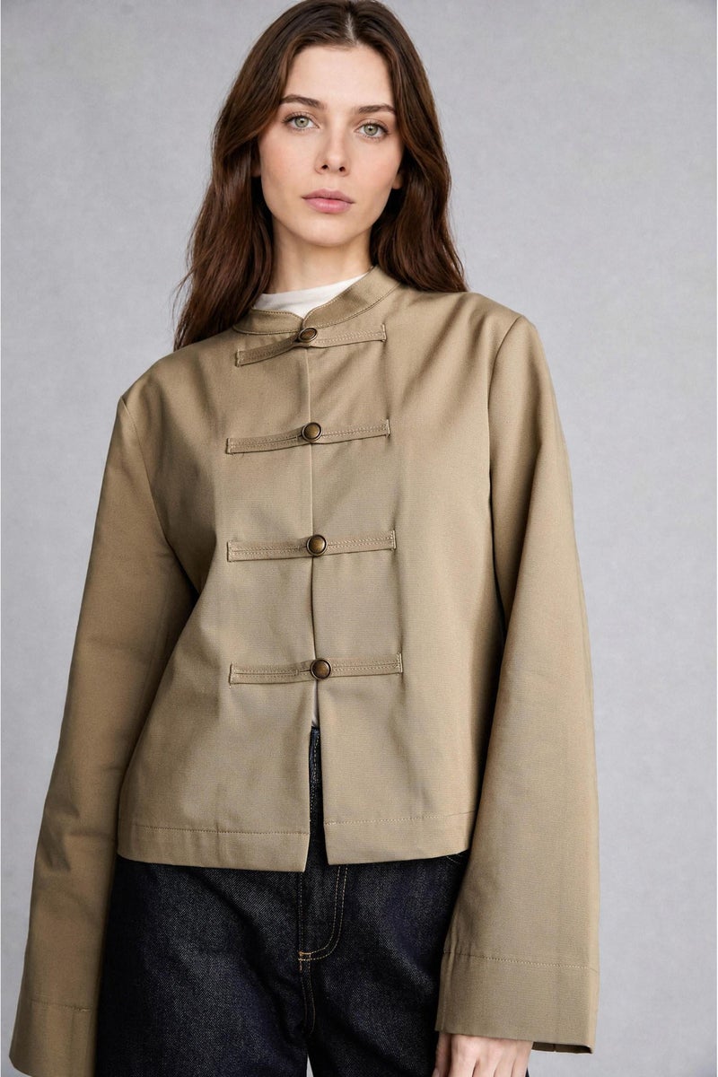 DeFacto Green Woman 100% Cotton Regular Fit Buttoned Napoleon Jacket Casual - Image 5