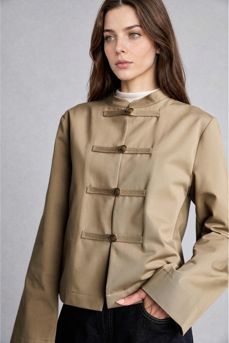 DeFacto Green Woman 100% Cotton Regular Fit Buttoned Napoleon Jacket Casual - Image 4