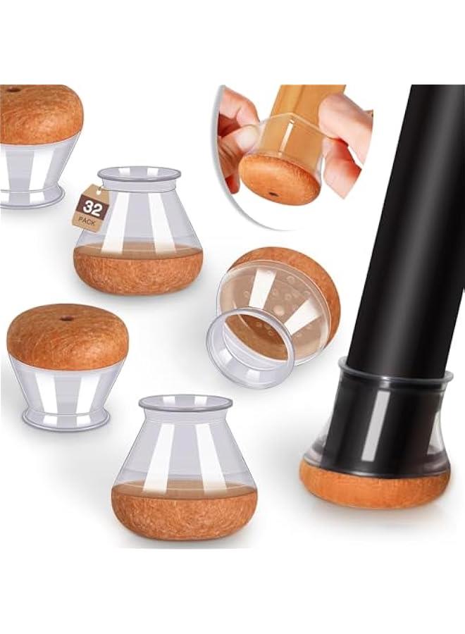 Chair Leg Floor Protectors for Hardwood Floors Felt Furniture Pads Silicone Caps 32 Pack Anti-Scratch Reduce Noise Clear Round Medium Fit 3/4 to 1-3/16 (19-30mm) - Image 1